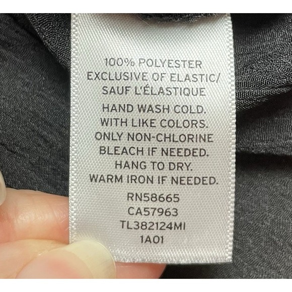 Leith Faux Wrap Blouse Top Womens S Black Crepe Peplum V Neck Raglan Long Sleeve - Picture 5 of 8